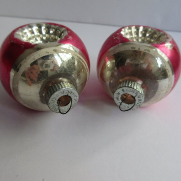 Shiny Brite Double Indent Reflector Glass Christmas Ornament Lot of 2 Pink - Picture 2 of 10